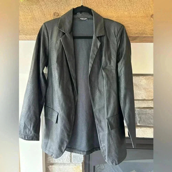 Nasty Gal Jacket S Black Oversized Faux Leather Blazer 90s Y2K Grunge Rock  City - Picture 2 of 7